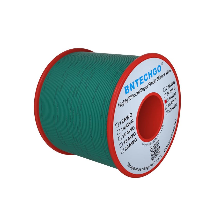 BNTECHGO 26 Gauge Silicone Wire Spool 250 ft Green Flexible 26 AWG Stranded Tinned Copper Wire - Image 1
